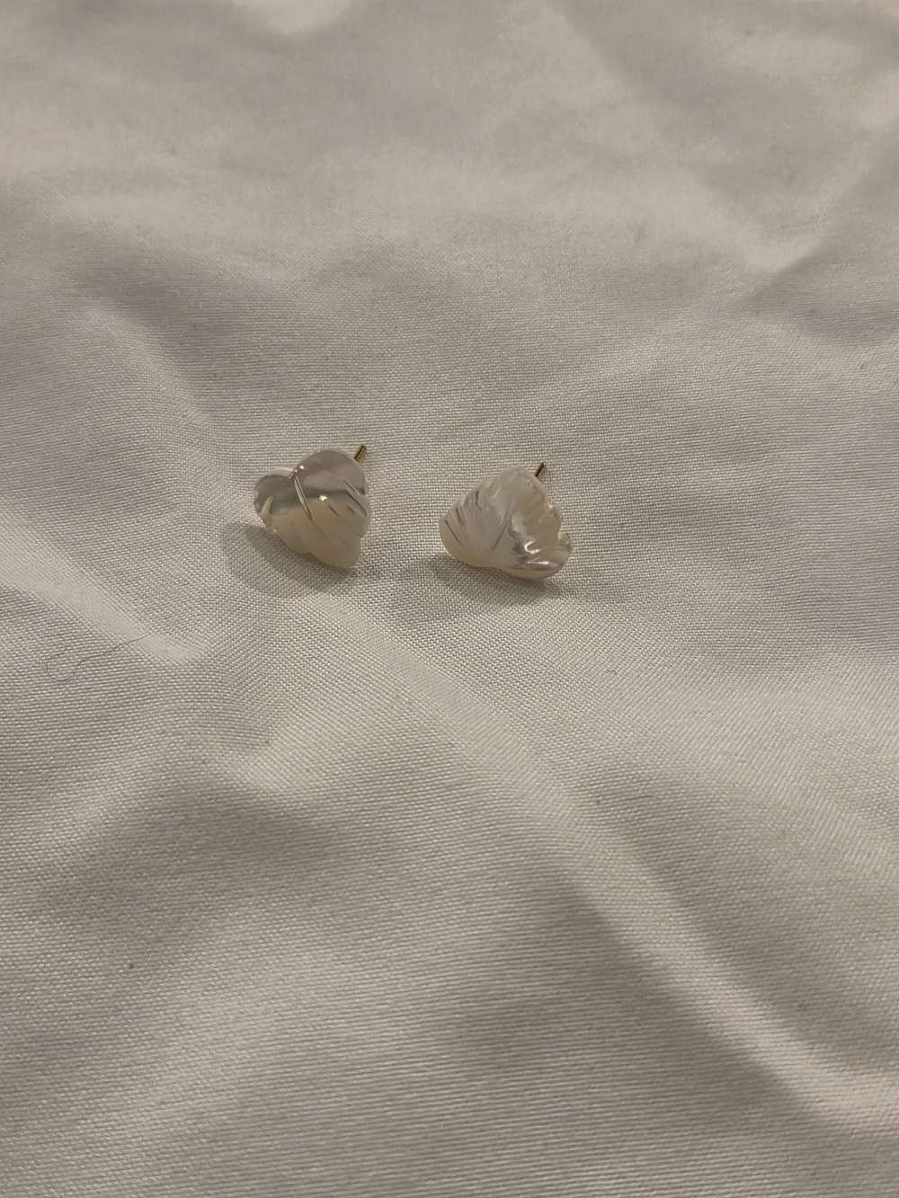 Pearlescent Leaf Stud Earrings - White